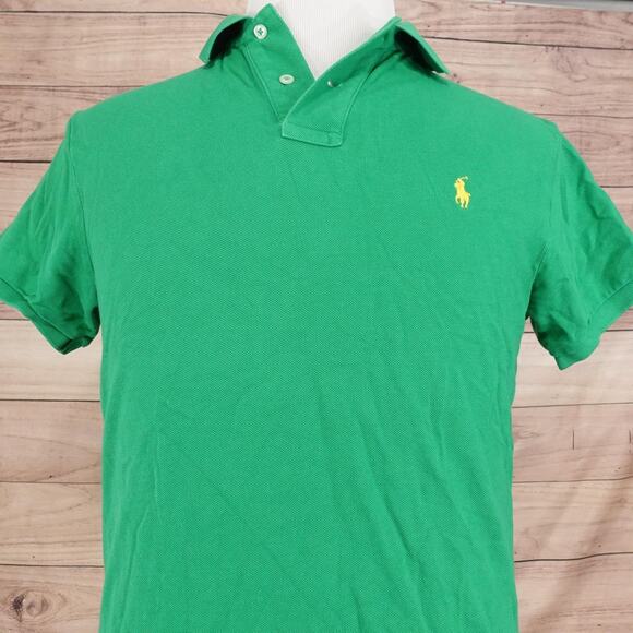 Polo Ralph Lauren Polo Shirt Mens Medium Green Custom Fit Classic MESH COTTON - Picture 1 of 8